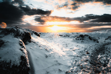 sunset over snow