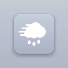 Wind and rain, gray vector button with white icon