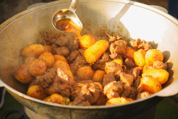 pilaf and other dishes in the cauldron. Methods and ingredients for cooking pilaf. Lamb and beef in Eastern cuisine