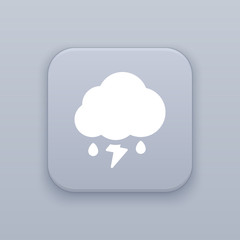 Thunderstorms with rain, gray vector button with white icon