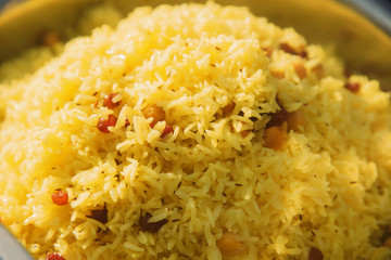 pilaf and other dishes in the cauldron. Methods and ingredients for cooking pilaf. Lamb and beef in Eastern cuisine