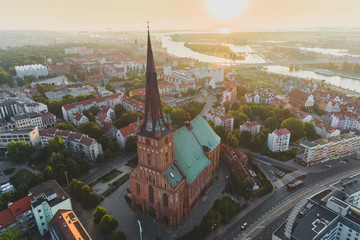 St. Jackob Cathedral in Szcecin aerial view - obrazy, fototapety, plakaty