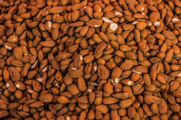 food concept almond nuts background texture market place