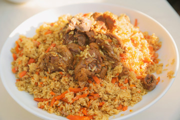 pilaf and other dishes in the cauldron. Methods and ingredients for cooking pilaf. Lamb and beef in Eastern cuisine