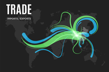 Vector trade infographic template. Color import and export map for your illustration or presentation