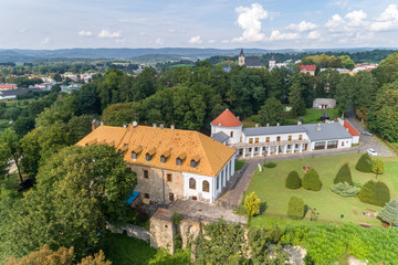 Fototapeta na wymiar Castle in Lesko aerial view