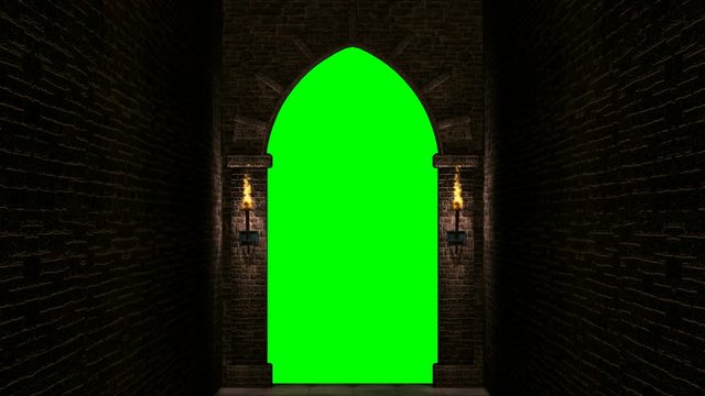 Medieval gate loop with green screen