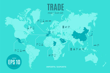 Vector trade infographic template. Color import and export map for your illustration or presentation
