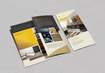 Trifold Brochure Layout with Gold Elements