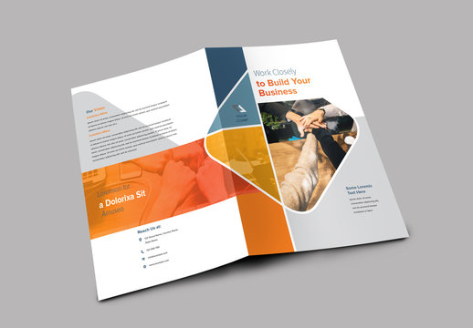 Bifold Brochure with Blue and Orange Accents