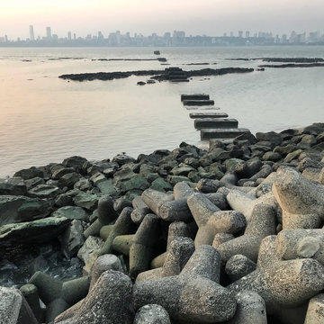 Tetrapods along Marine Drive, Mumbai, India
