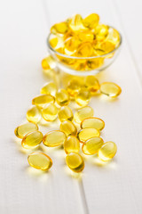 Omega 3 gel capsules.