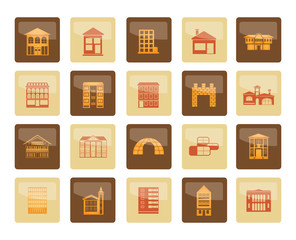 different kinds of houses and buildings over brown background - Vector Illustration