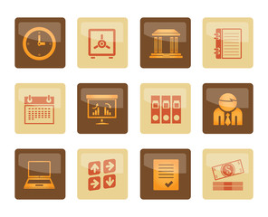 Business, finance and office icons over brown background - vector icon set