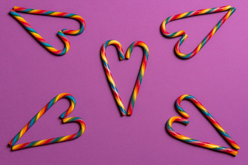 Heart shaped rainbow candy canes