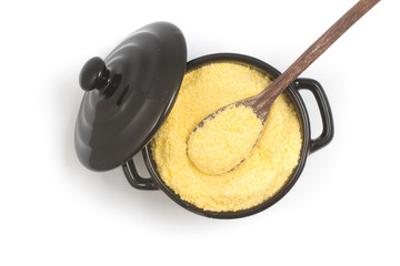 Brazilian Fuba. Corn Flour in a .pan-shaped bowl