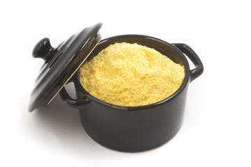 Brazilian Fuba. Corn Flour in a .pan-shaped bowl