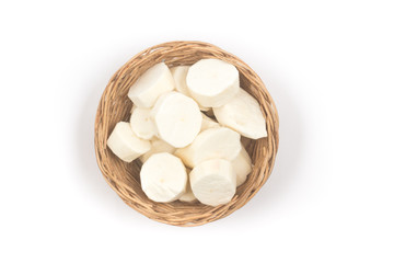 Manioc Sliced in a basket bowl