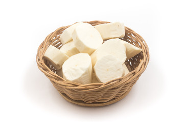 Manioc Sliced in a basket bowl