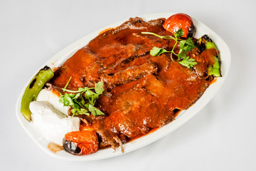 Turkish Meat Kebab With Sauce, Pepper and Yoghurt