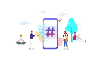 social media hashtag vector illustration concept with people ,  can use for, landing page, template, ui, web, mobile app, poster, banner, flyer