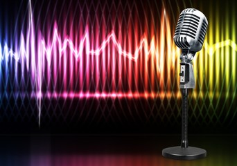 Retro style microphone on  background