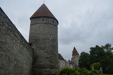 Fototapeta na wymiar Medieval street and wall of Tallinn, Estonia