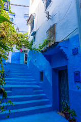 Famous blue stairs in Chefchaouen, Morocco