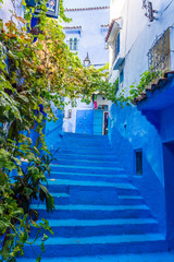 Famous blue stairs in Chefchaouen, Morocco