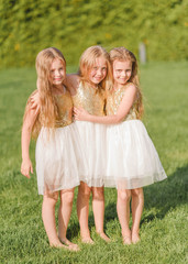 Naklejka premium portrait of three girls girlfriends in nature