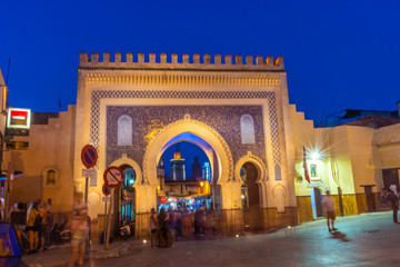 The Blue gate of Fez by night, Morocco