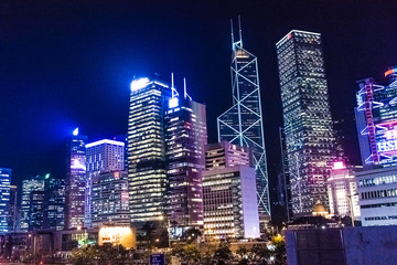 Fototapeta na wymiar HONG KONG, CHINA, 15 JANUARY 2018: Skyline from Victoria Harbor at night
