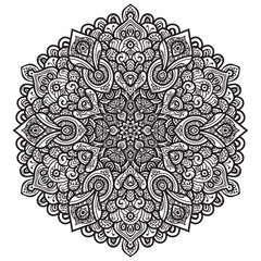 Black and white mandala vector isolated on white. Vector hand drawn circular decorative element.