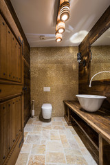 Lavatory pan and wash basin in luxury bathroom