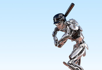 Baseball player robot. Human and cyborg robotic integration concept. Robotic technology 3D illustration