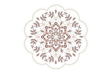 Pattern for embroidery napkins with yellow brown flower and twisted beads with leaves on white background