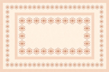 Frame for embroidery tablecloth with yellow vinous flowers and twisted branches with leaves