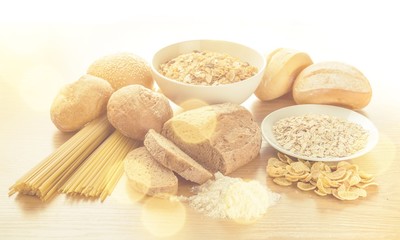 Cereal raw food products on wooden table