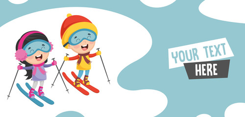 Obraz premium Vector Illustration Of Children Skiing