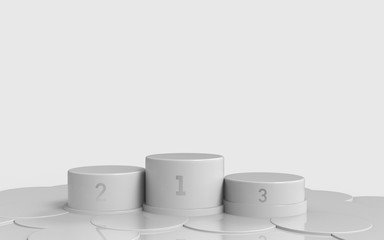 Empty winners podium with first, second and third place for award ceremony 3D Illustration 