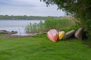 Kayaks waiting for launch