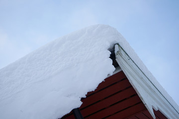 Snow drift on roof after snowfall.