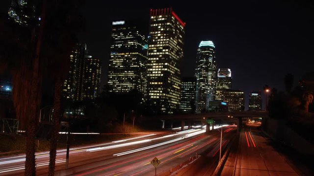 Downtown Los Angeles City Night Traffic Time Lapse