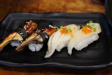 Fresh sushi in the japanese restaurant