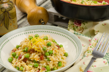 Spring risotto.  Risotto with green pea.  Pea risotto 