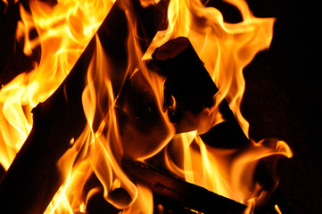 inferno flame fire on black background close up