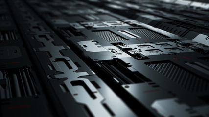 3d render - Science Fiction floor - repetitive metal panels - Technology concept background  © patila