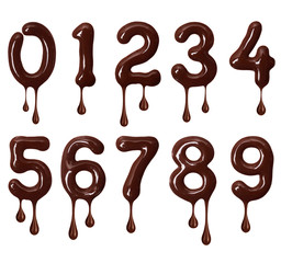 Numbers made of melted chocolate with drops in high resolution (part 2. Numbers)