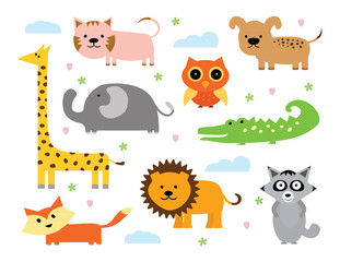 Obraz premium Animal Vector Set. Set of Cartoon Animals. Baby Animals Collection