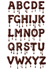 Latin alphabet made of melted chocolate with drops in high resolution (part 1. Letters)
